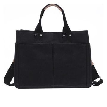 Custom large capacity cotton canvas one shoulder shopping bag lady tote handbag with large pockets